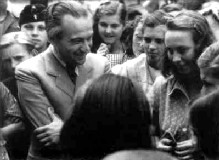 Dr Bassola, the brave pro-Western Secretary of Education, visiting us all, and supporting our production of Julius Caesar in English, in Budapest with students, in 1947